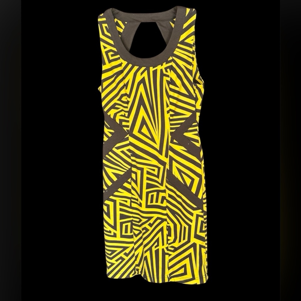 Kardashian Kollection Yellow and Black Geometric Bodycon Dress